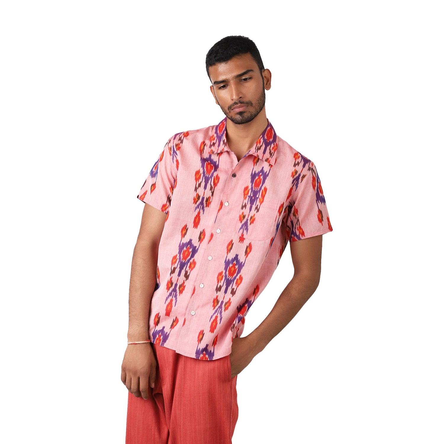 Men Short Sleeve Shirt Pink