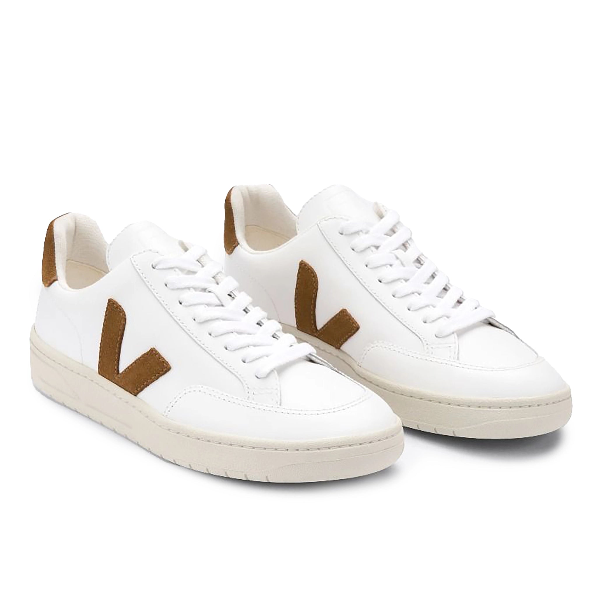 VEJA V-12 Leather Trainer - Extra White Camel