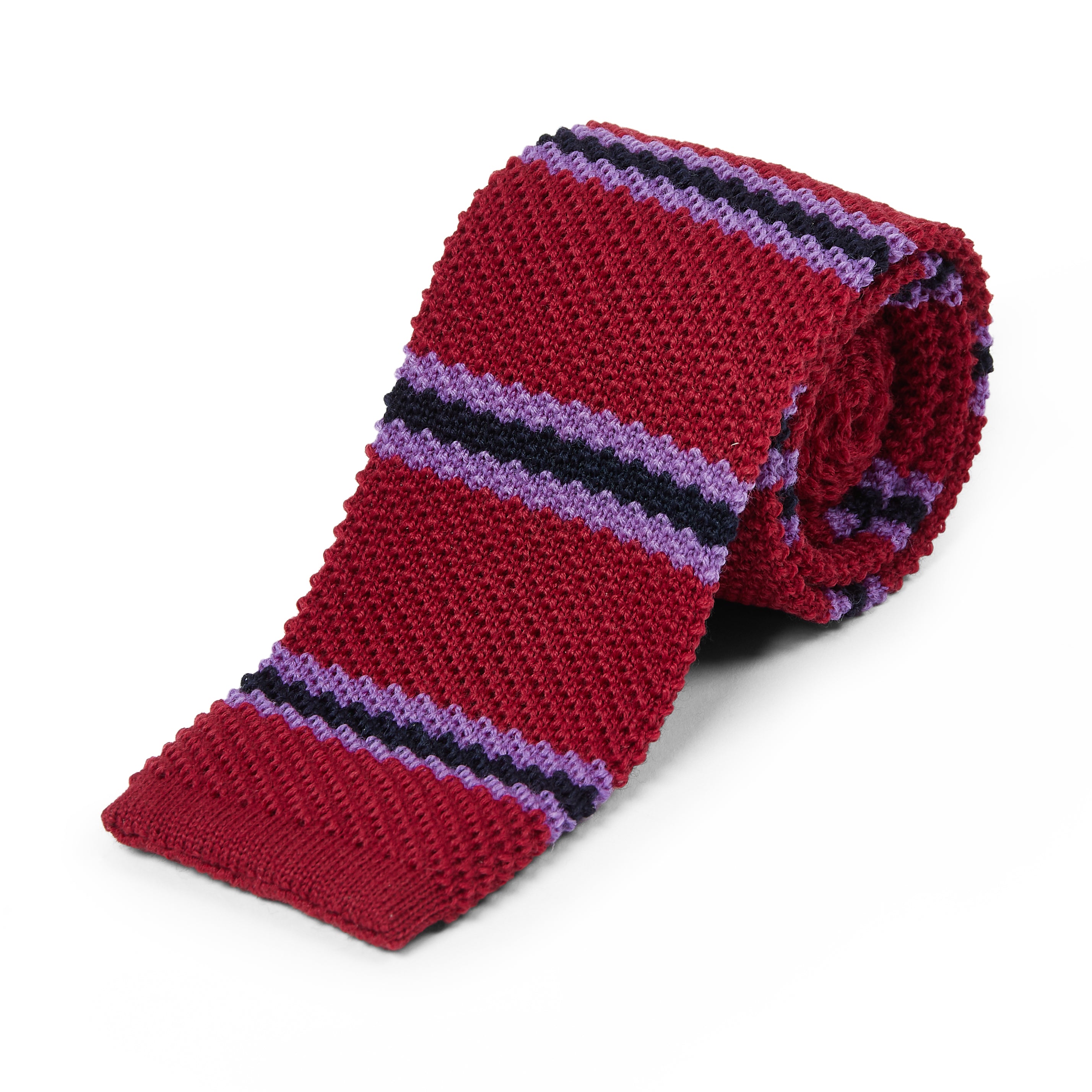 Knitted Tie Stripe Red, Purple & Navy