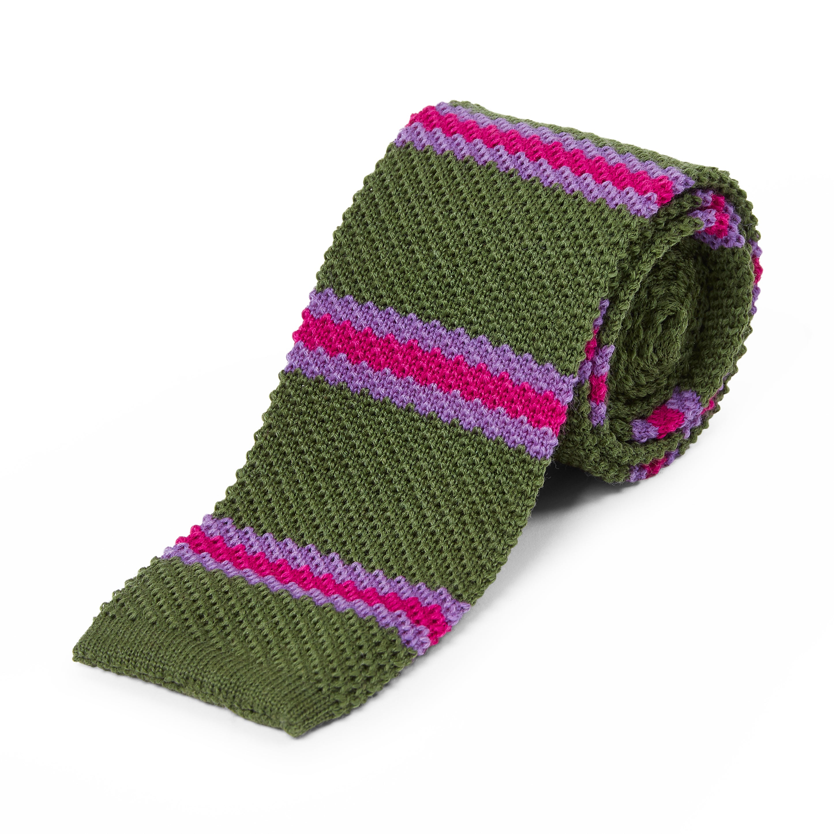 Burrows & Hare Knitted Tie - Stripe Green/Purple/Fuschia - Burrows and Hare