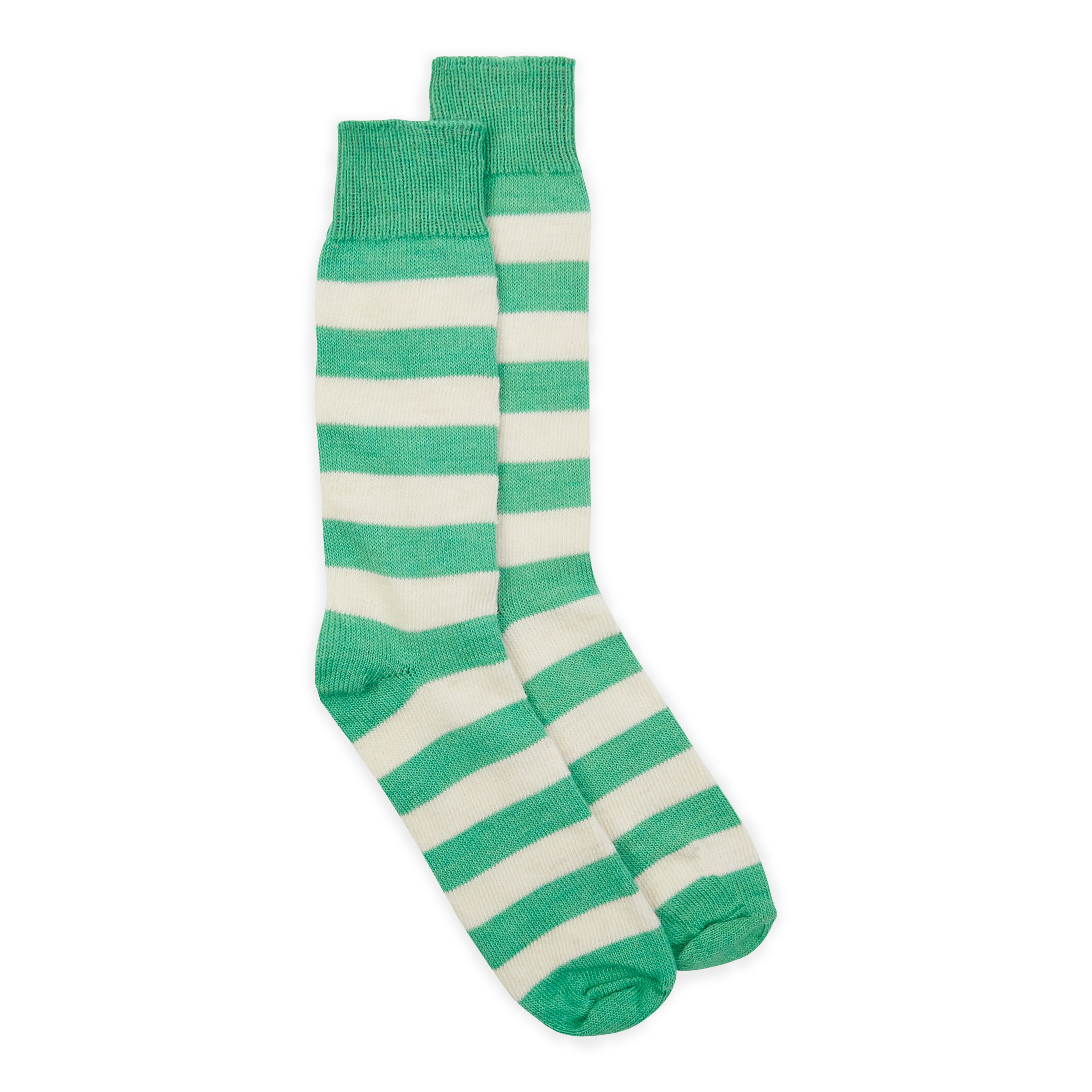 Burrows & Hare Stripe Alpaca Socks - Green & Cream - Burrows and Hare