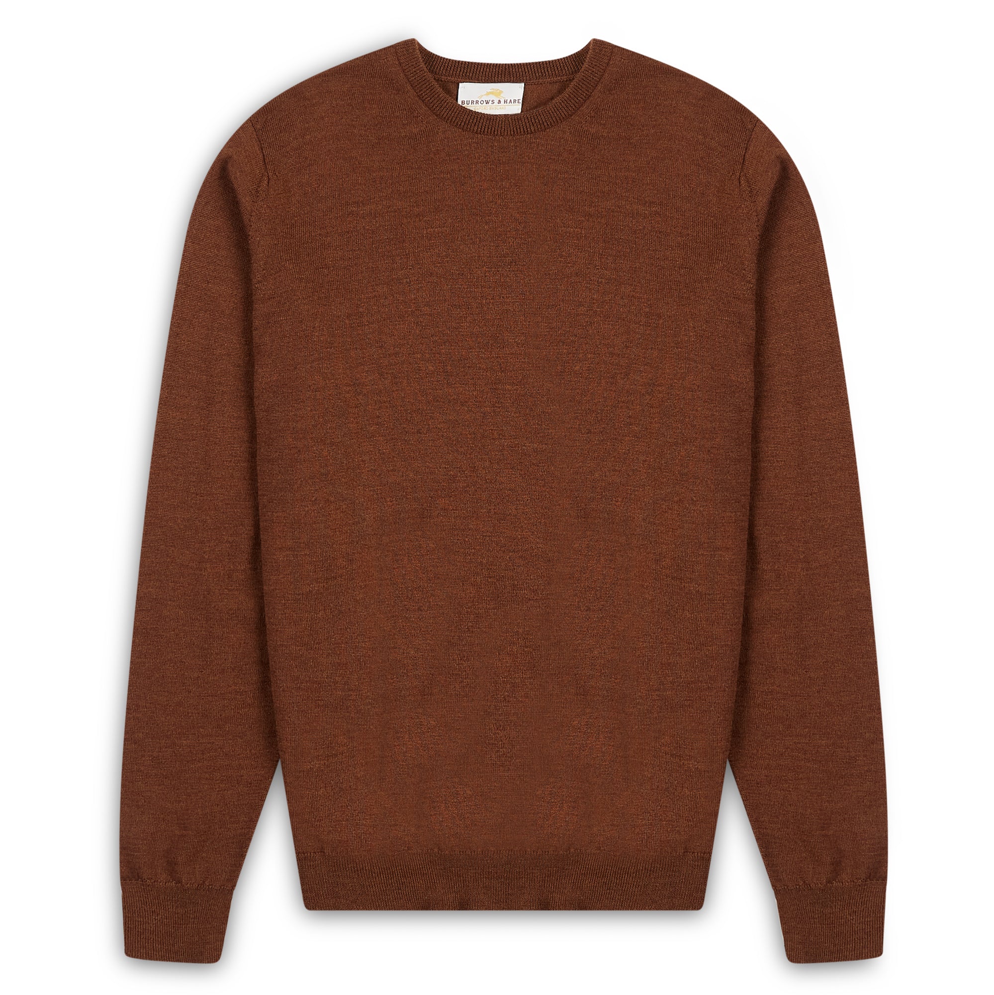 Burrows & Hare Scottish Merino Wool Crew Neck Jumper - Tiger Brown - Burrows and Hare