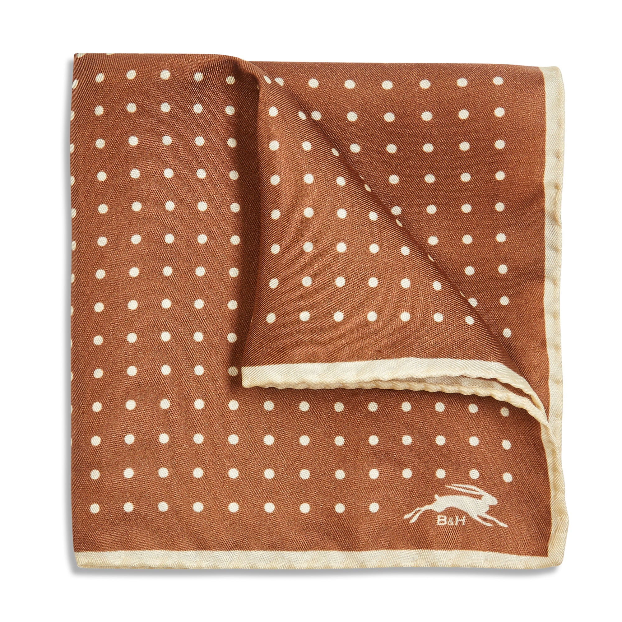 Burrows & Hare Handmade Rolled Silk Brown Polkadot Pocket Hanky - Burrows and Hare