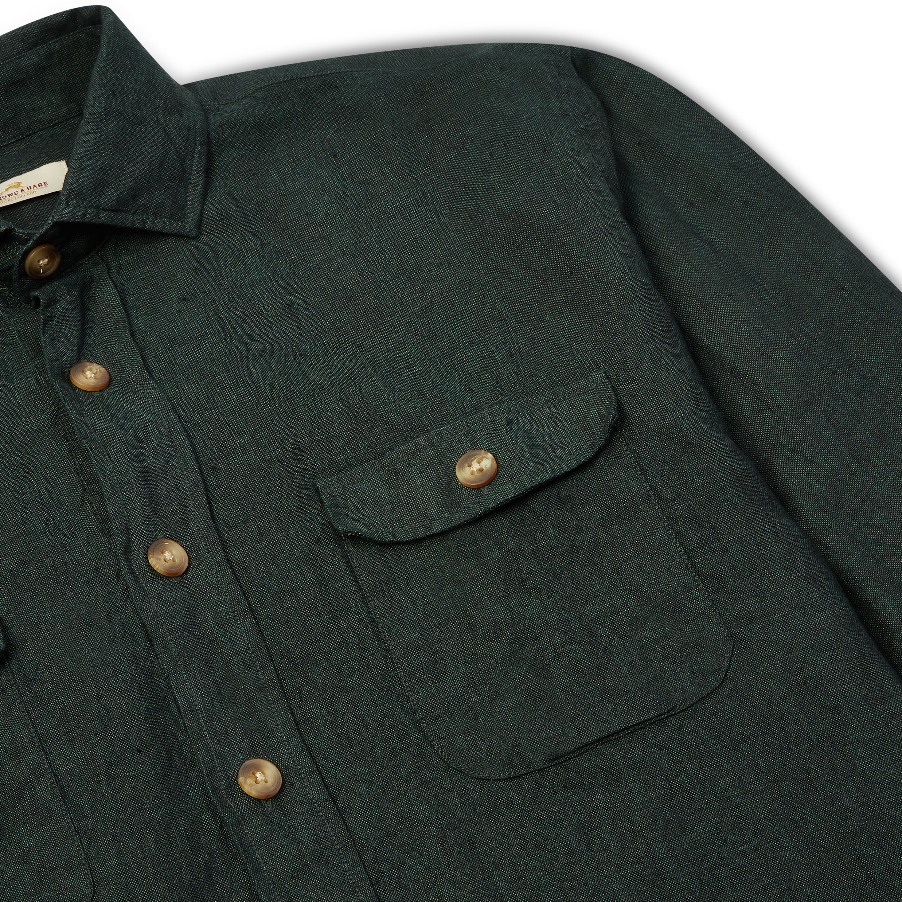 Burrows & Hare Linen Pockets Shirt - Forest - Burrows and Hare