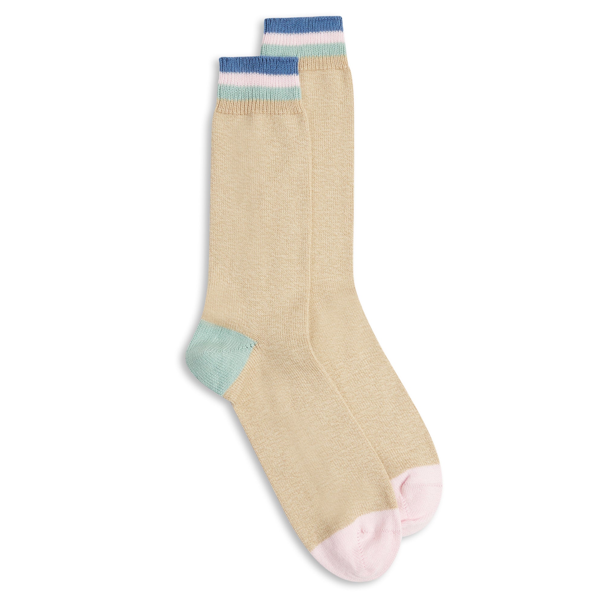 Burrows & Hare Stripe Cuff Socks - Beige - Burrows and Hare