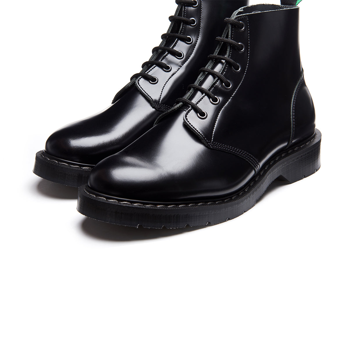 Solovair 6 Eye Astronaut Boot - Black Hi-Shine Solovair Original Sole Smoke - Burrows and Hare