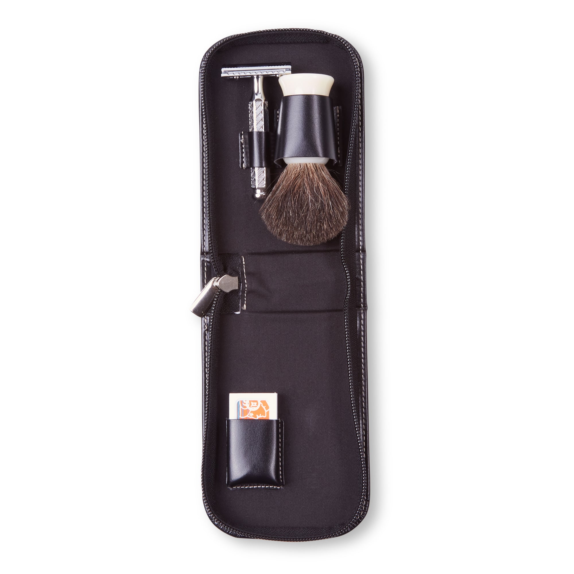 Dovo Leather Travel Shaving Set - Black - Burrows and Hare