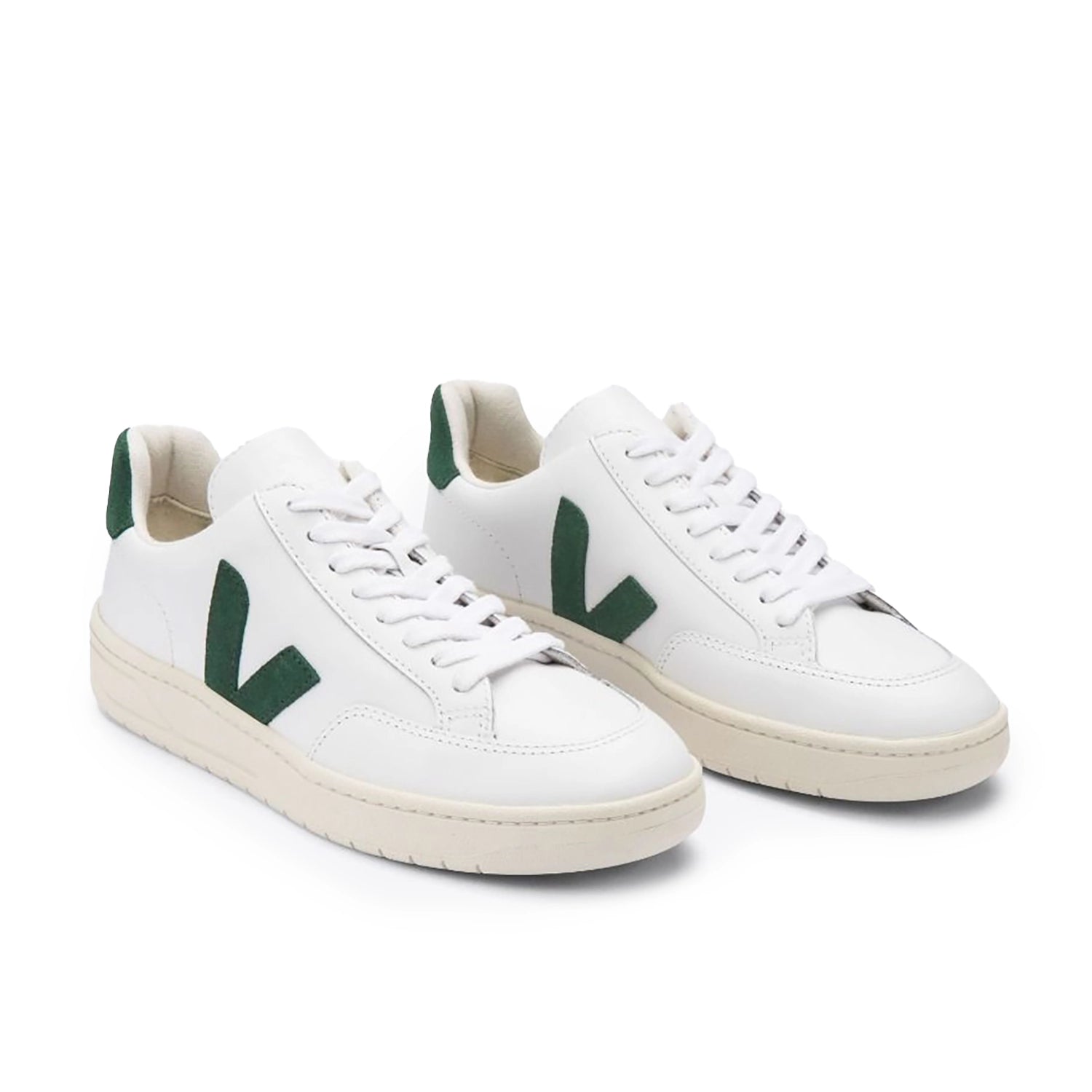 Veja V-12 Leather Trainer - Extra White/Cyprus