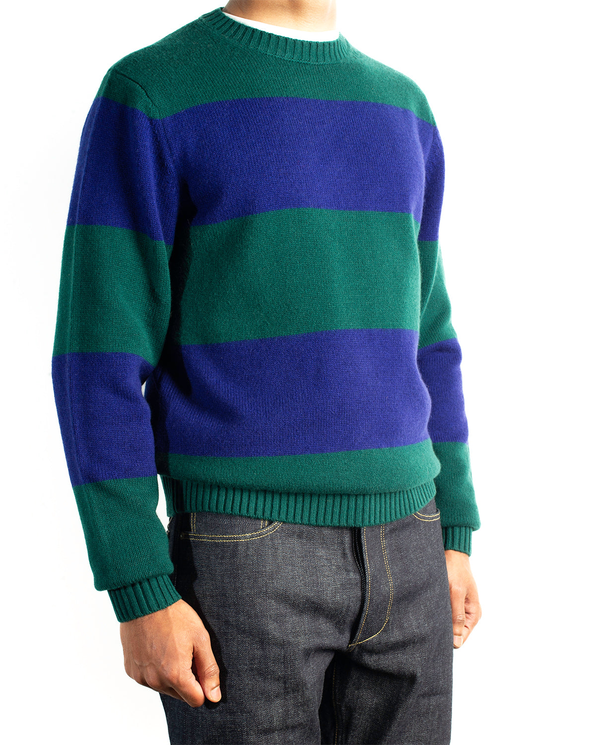 Burrows & Hare Striped Crew Neck Jumper - Green