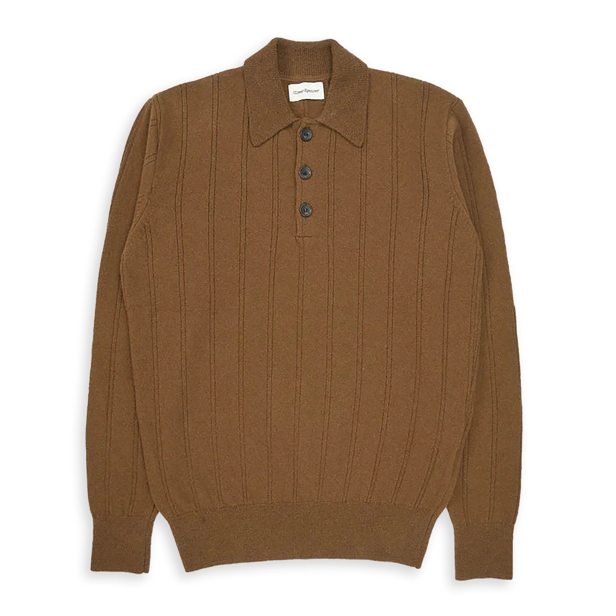 Oliver Spencer Pablo Knitted Polo Shirt - Oslo Brown - Burrows and Hare