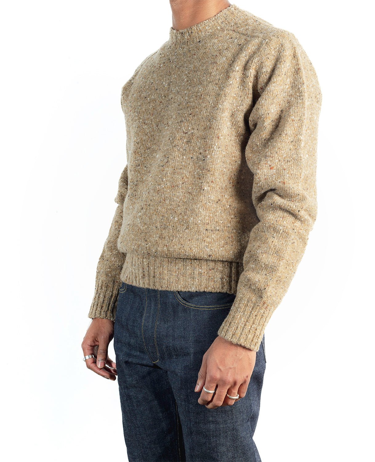 Burrows & Hare Merino Donegal Crew Neck Jumper - Light Brown