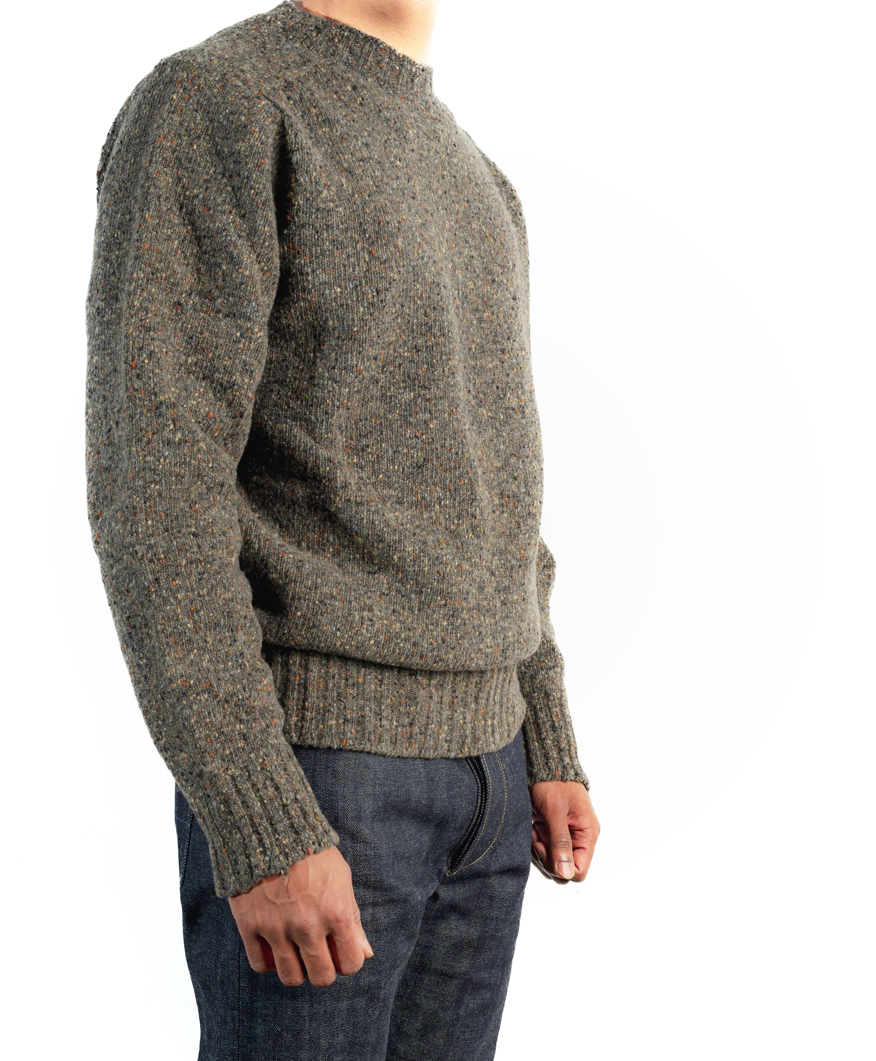 Burrows & Hare Merino Donegal Crew Neck Jumper - Dark Grey