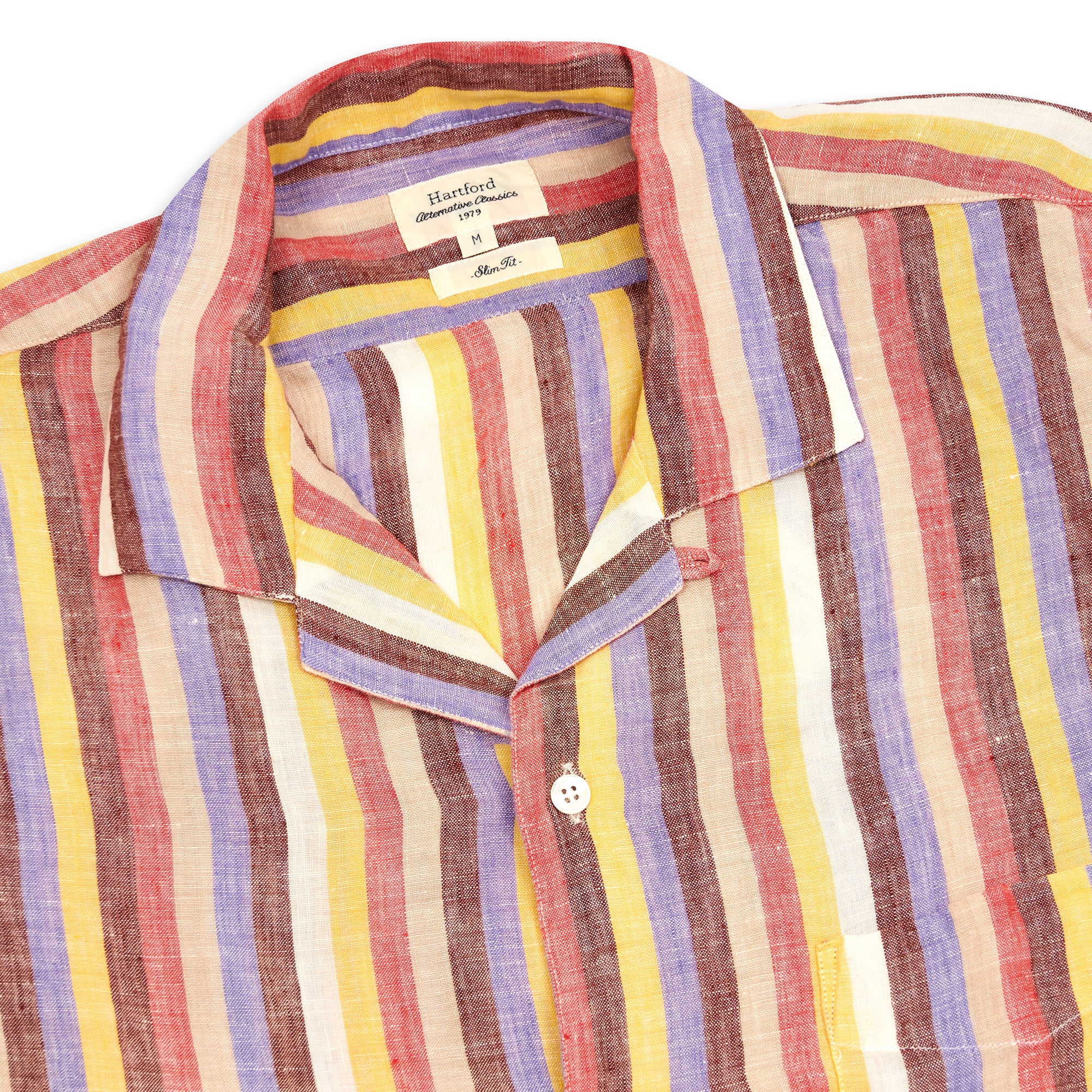 Hartford Slam Camp Collar Short Sleeve Linen Shirt - Multi Stripe - Burrows and Hare