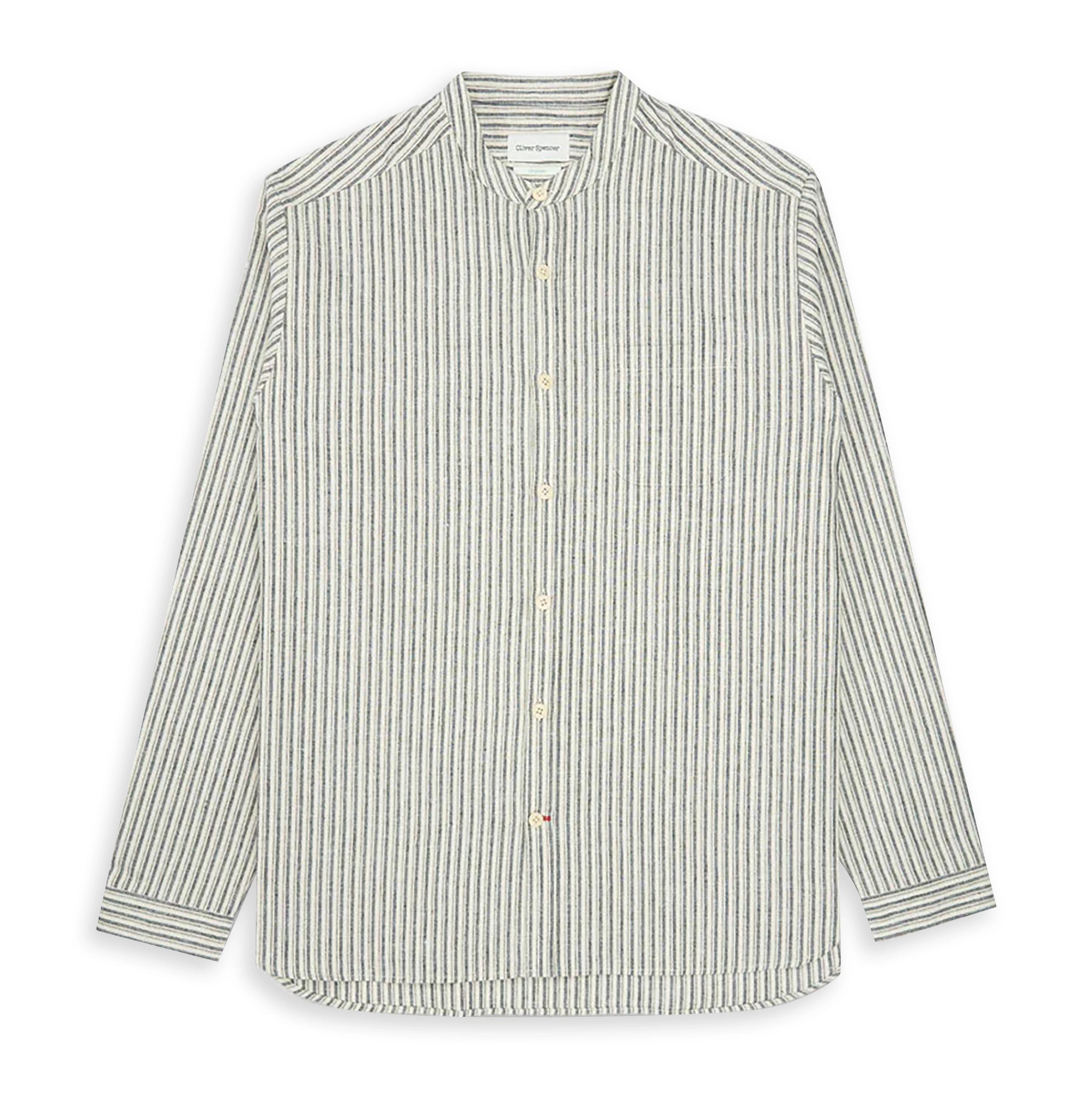 Oliver Spencer Grandad Shirt - Fleming Cream & Charcoal - Burrows and Hare