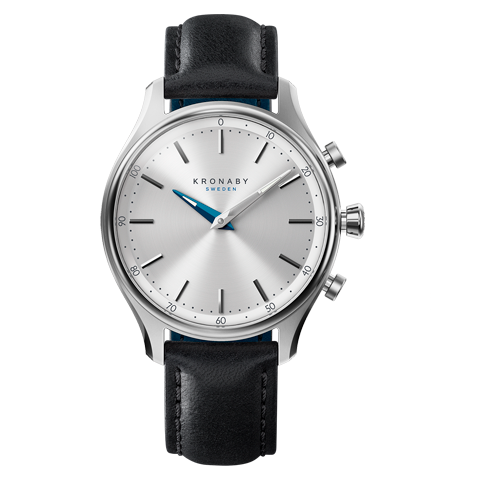 Kronaby Sekel 38mm Hybrid Smartwatch - Silver, Black Leather - Burrows and Hare