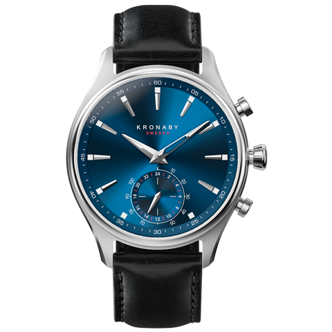 Kronaby Sekel 41mm Hybrid Smartwatch - Blue, Black Leather - Burrows and Hare