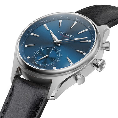 Kronaby Sekel 41mm Hybrid Smartwatch - Blue, Black Leather - Burrows and Hare